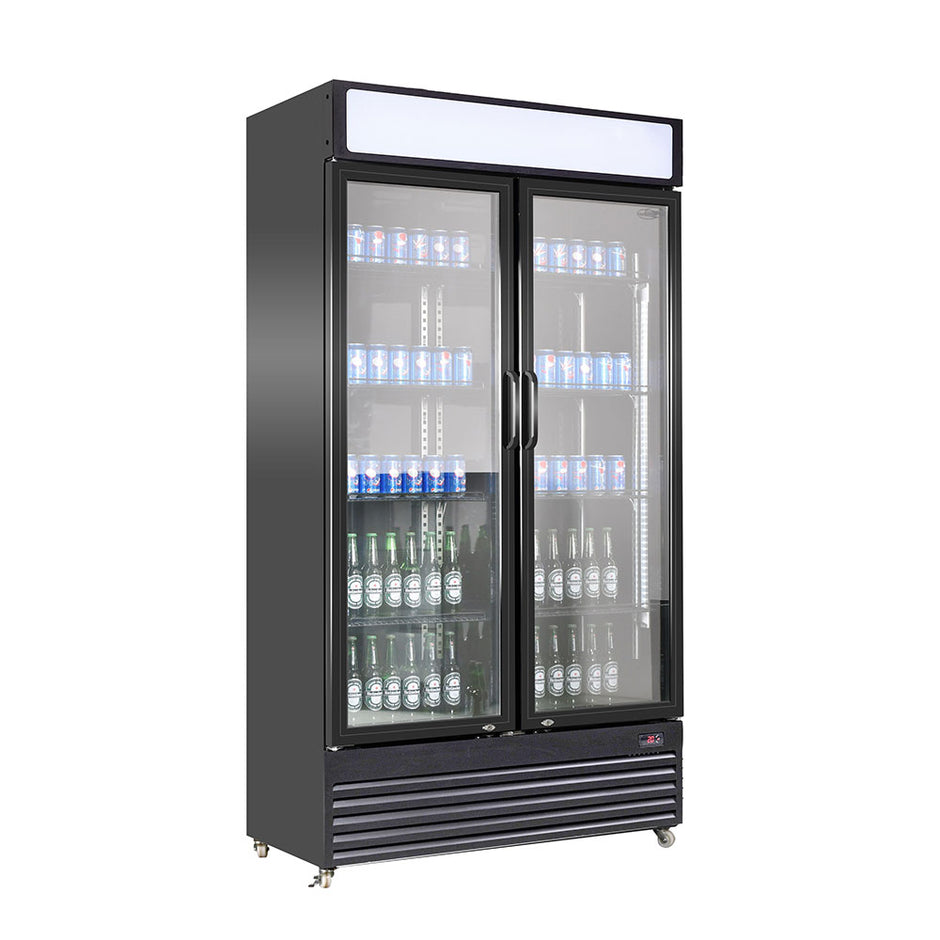 Vitrine verticale réfrigérée 2 portes noire à roulettes de 780L LED