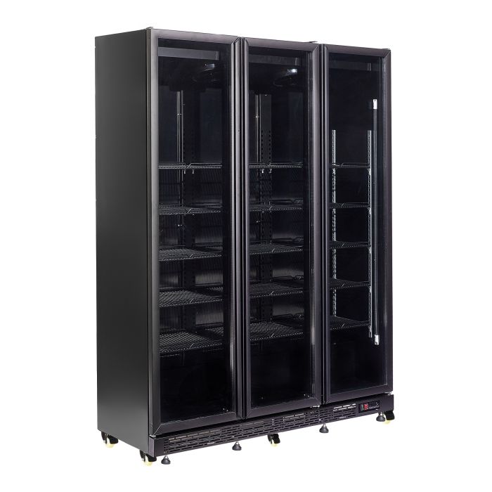 Vitrine réfrigérée professionnelle vitrée noire 3 portes avec porte chauffante