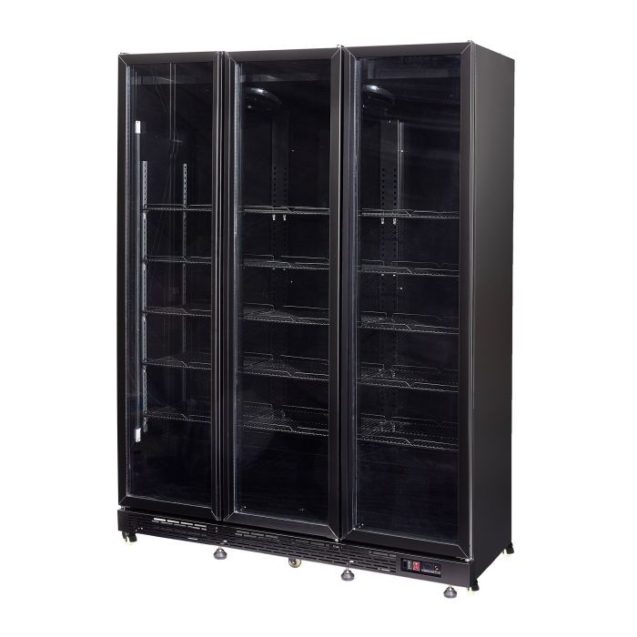 Vitrine réfrigérée professionnelle vitrée noire 3 portes avec porte chauffante