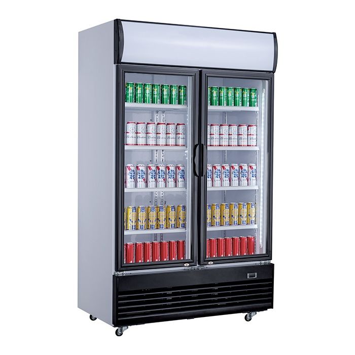 Réfrigérateur professionnel inox noir 2 portes vitrées à roulette de 800L