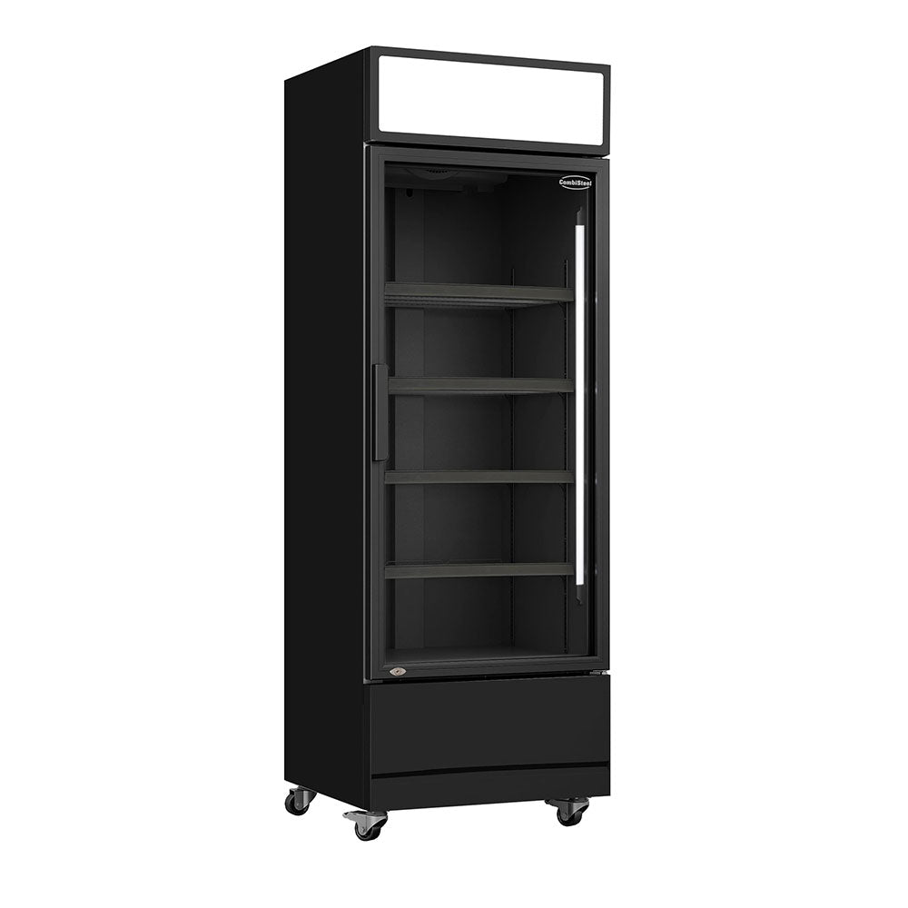 Vitrine verticale réfrigérée 1 porte noire à roulettes de 360L LED
