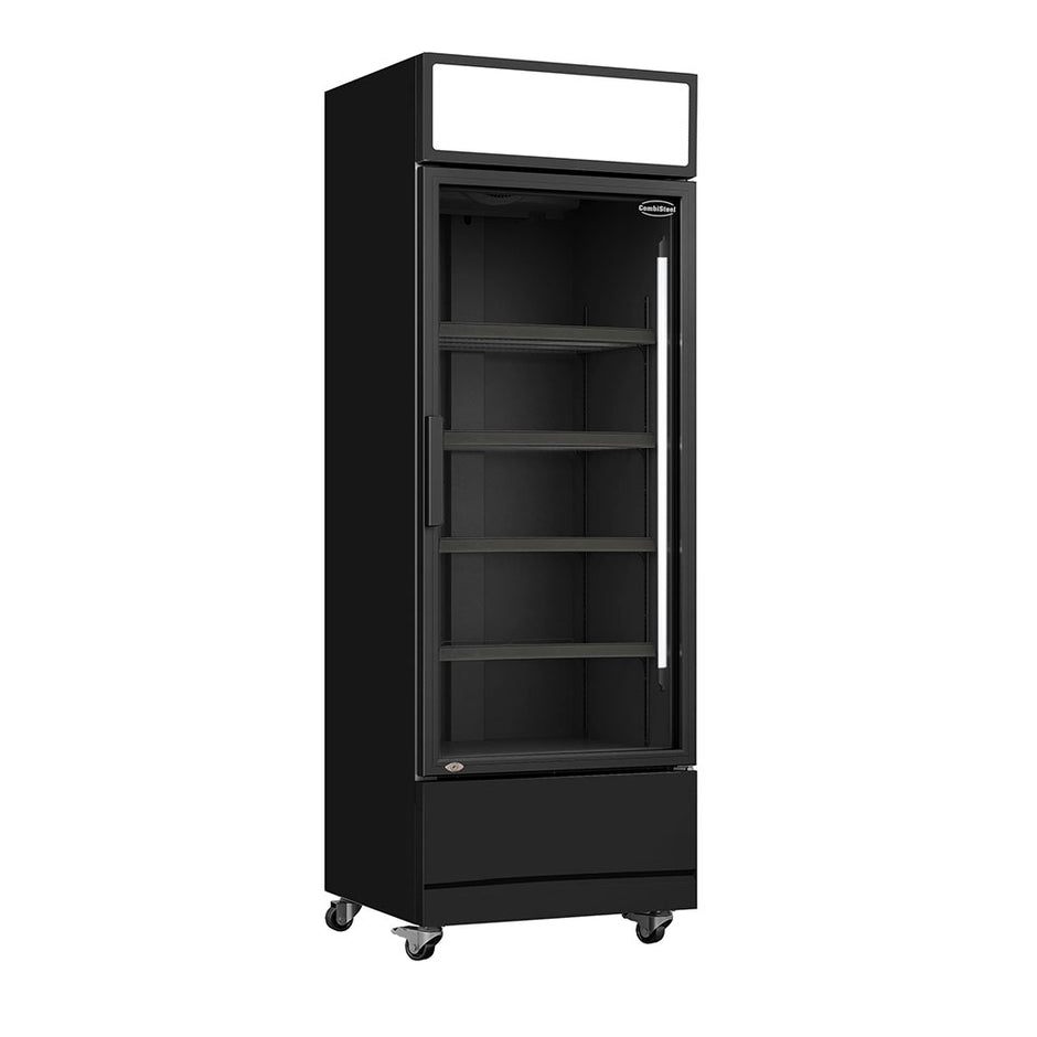 Vitrine verticale réfrigérée 1 porte noire à roulettes de 360L LED