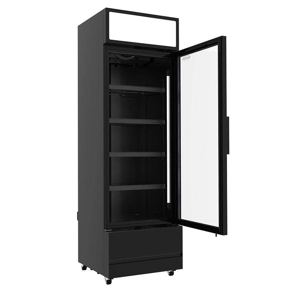 Vitrine verticale réfrigérée 1 porte noire à roulettes de 360L LED