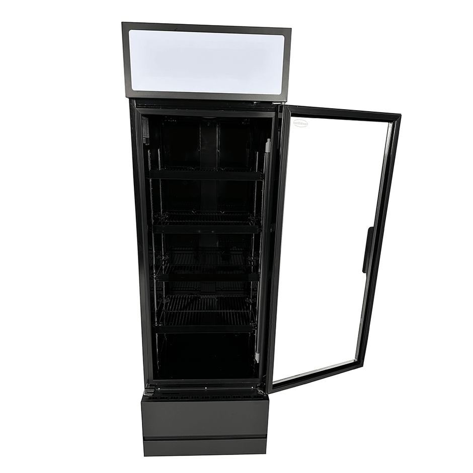 Vitrine verticale réfrigérée 1 porte noire à roulettes de 360L LED