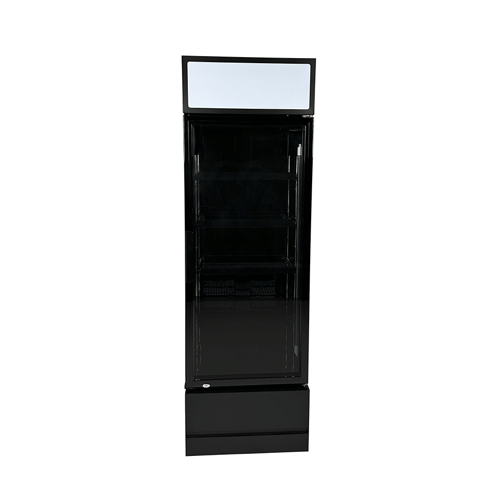 Vitrine verticale réfrigérée 1 porte noire à roulettes de 360L LED