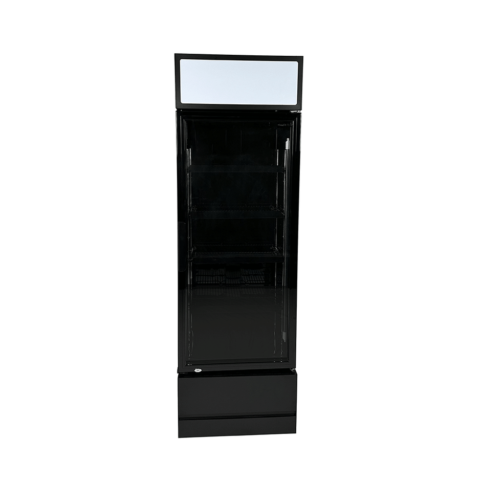Vitrine verticale réfrigérée 1 porte noire à roulettes de 360L LED