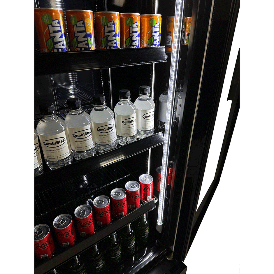 Vitrine verticale réfrigérée 1 porte noire à roulettes de 360L LED