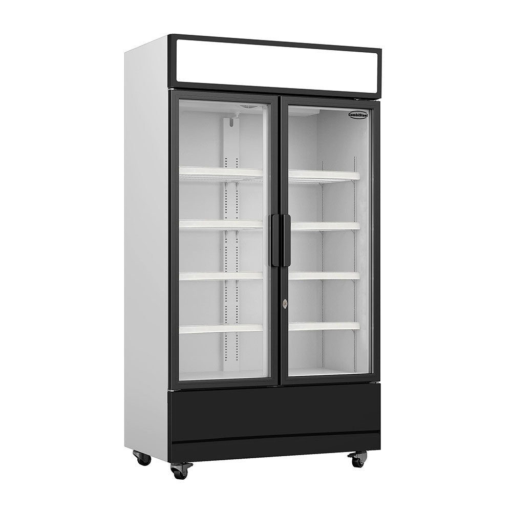 Vitrine verticale 2 portes blanche à roulettes de 670L LED