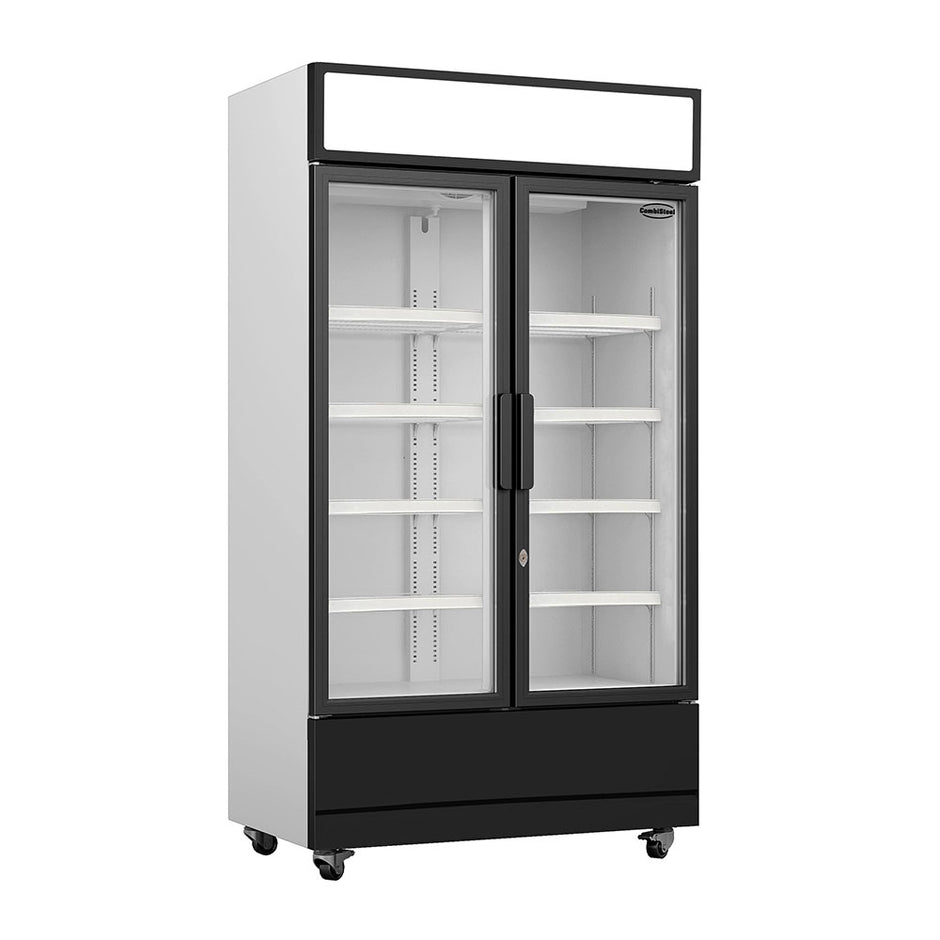 Vitrine verticale 2 portes blanche à roulettes de 670L LED