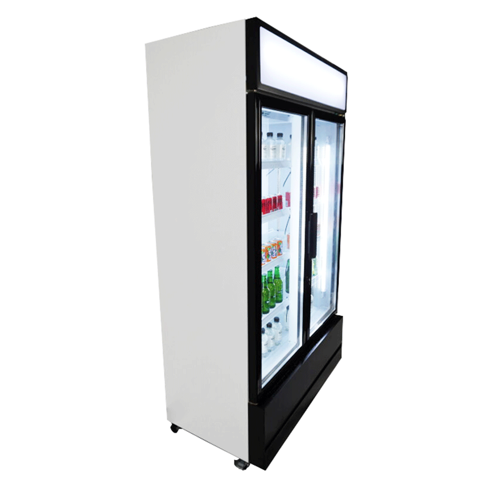 Vitrine verticale 2 portes blanche à roulettes de 670L LED