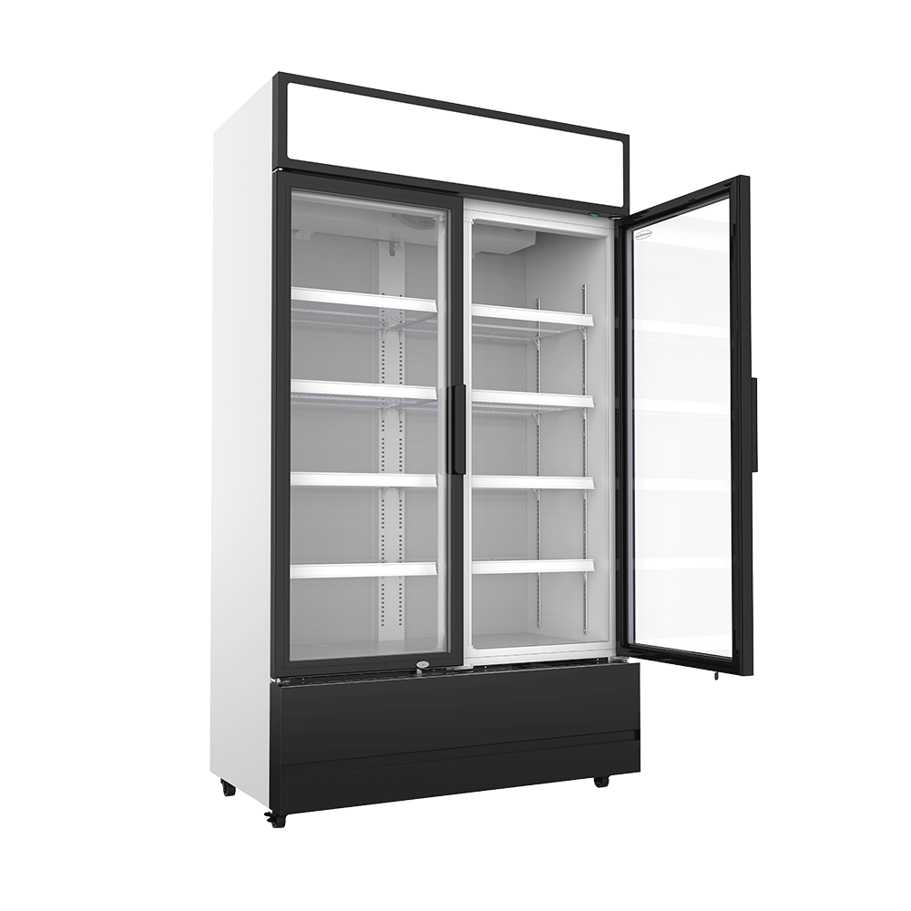 Vitrine verticale 2 portes blanche à roulettes de 670L LED