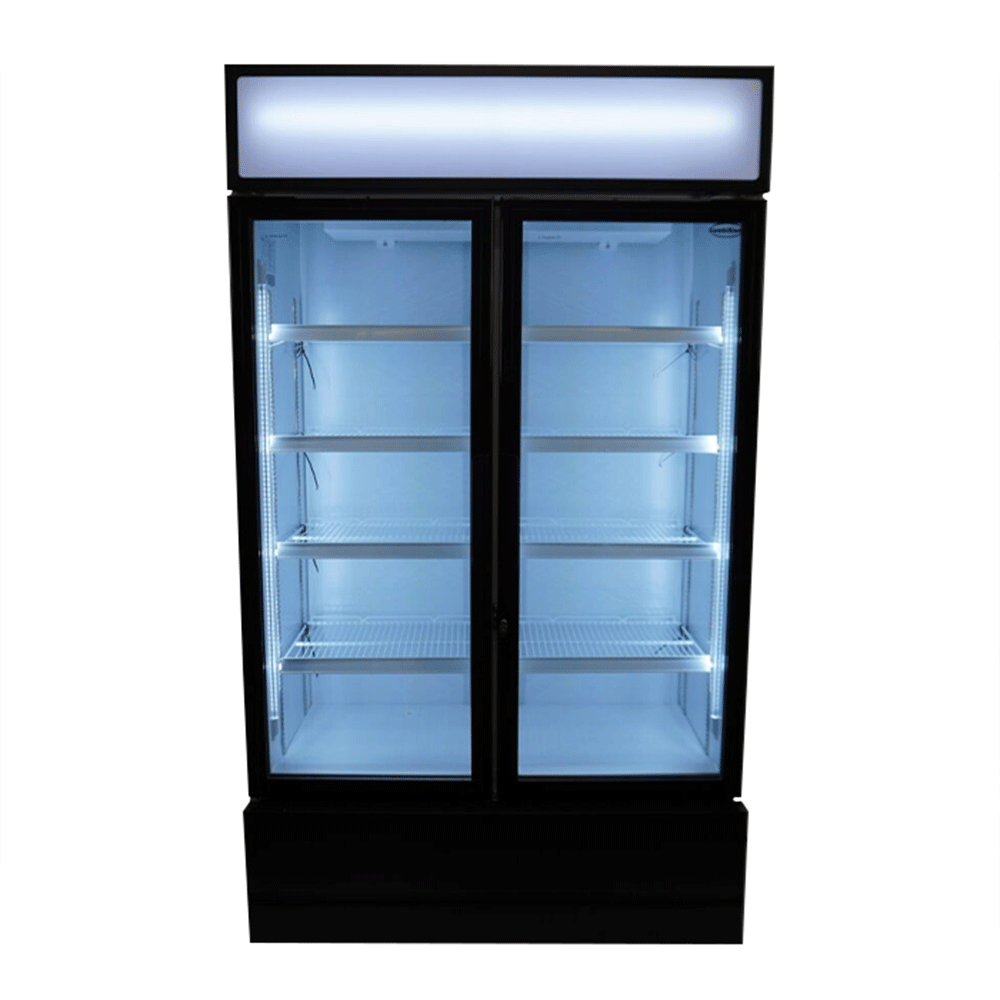 Vitrine verticale 2 portes blanche à roulettes de 670L LED