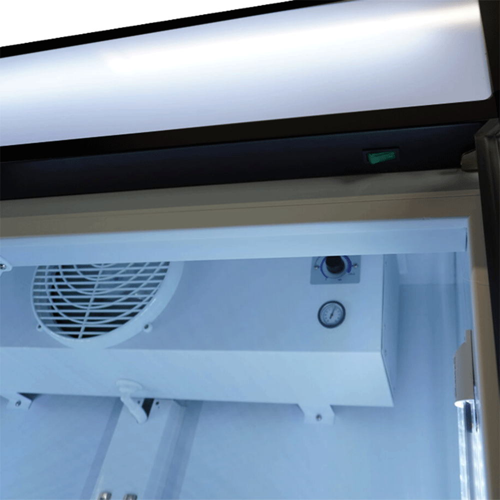Vitrine verticale 2 portes blanche à roulettes de 670L LED