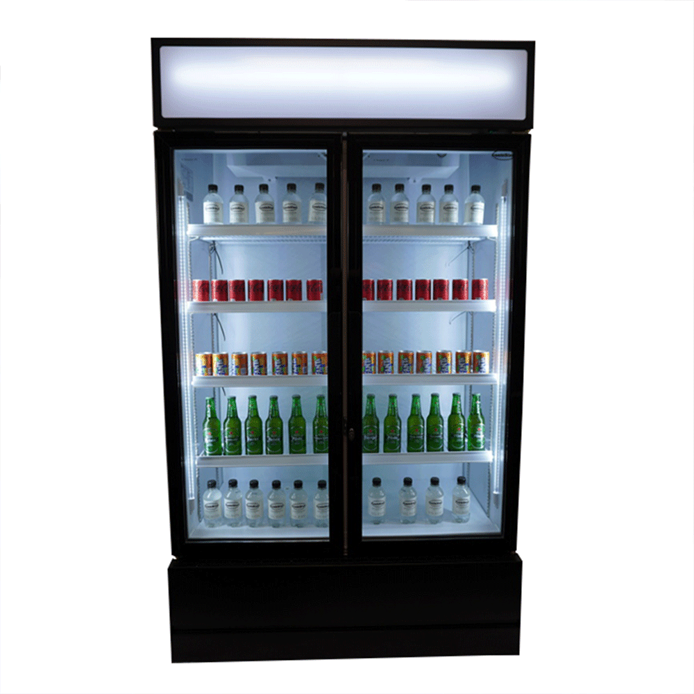 Vitrine verticale 2 portes blanche à roulettes de 670L LED