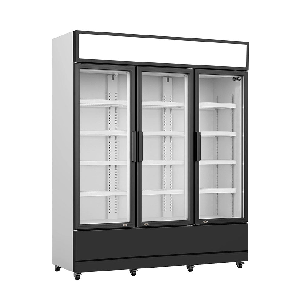 Vitrine verticale 3 portes blanche à roulettes de 1065L LED