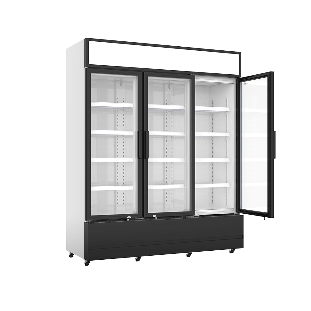 Vitrine verticale 3 portes blanche à roulettes de 1065L LED