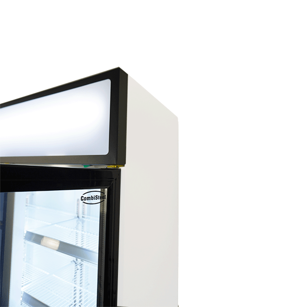 Vitrine verticale 3 portes blanche à roulettes de 1065L LED