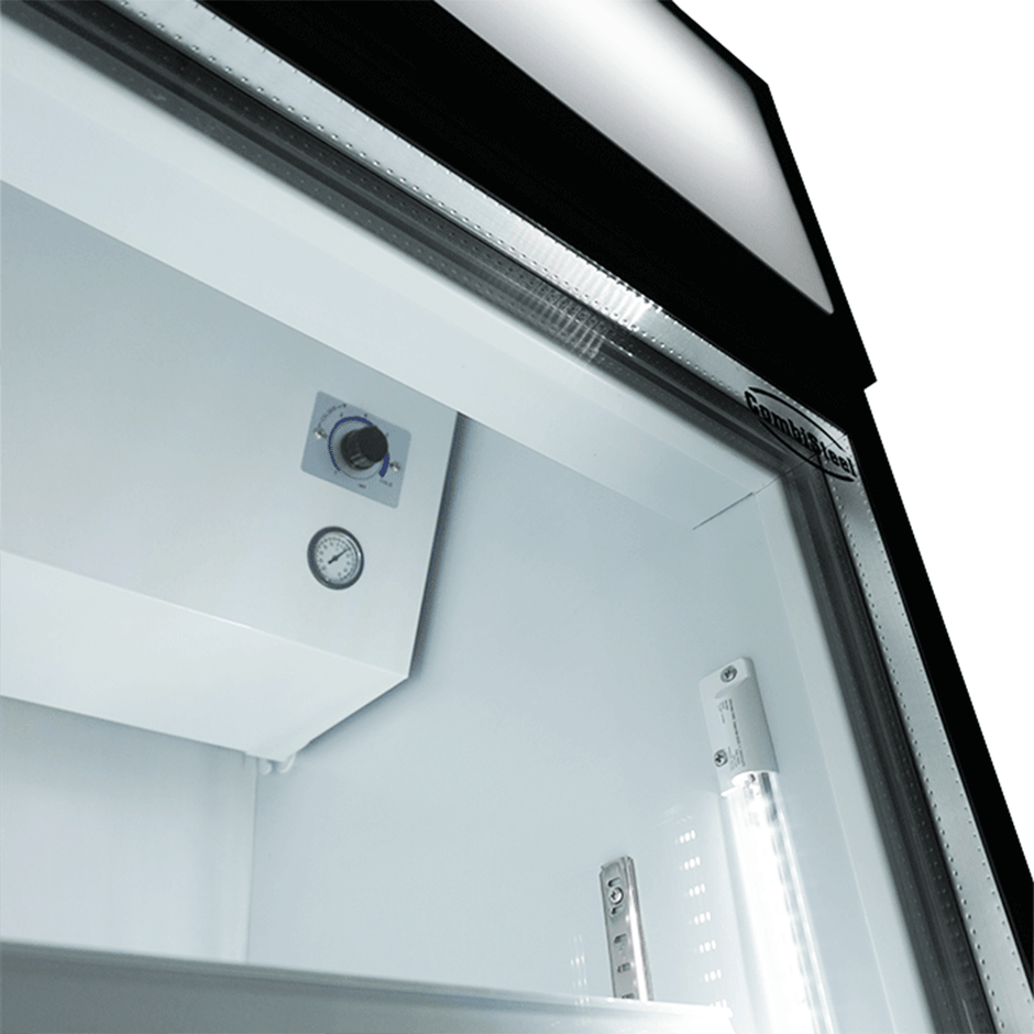 Vitrine verticale 3 portes blanche à roulettes de 1065L LED