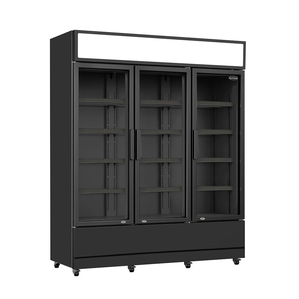 Vitrine verticale réfrigérée 3 portes noire à roulettes de 1065L LED