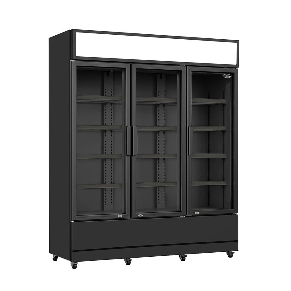Vitrine verticale réfrigérée 3 portes noire à roulettes de 1065L LED