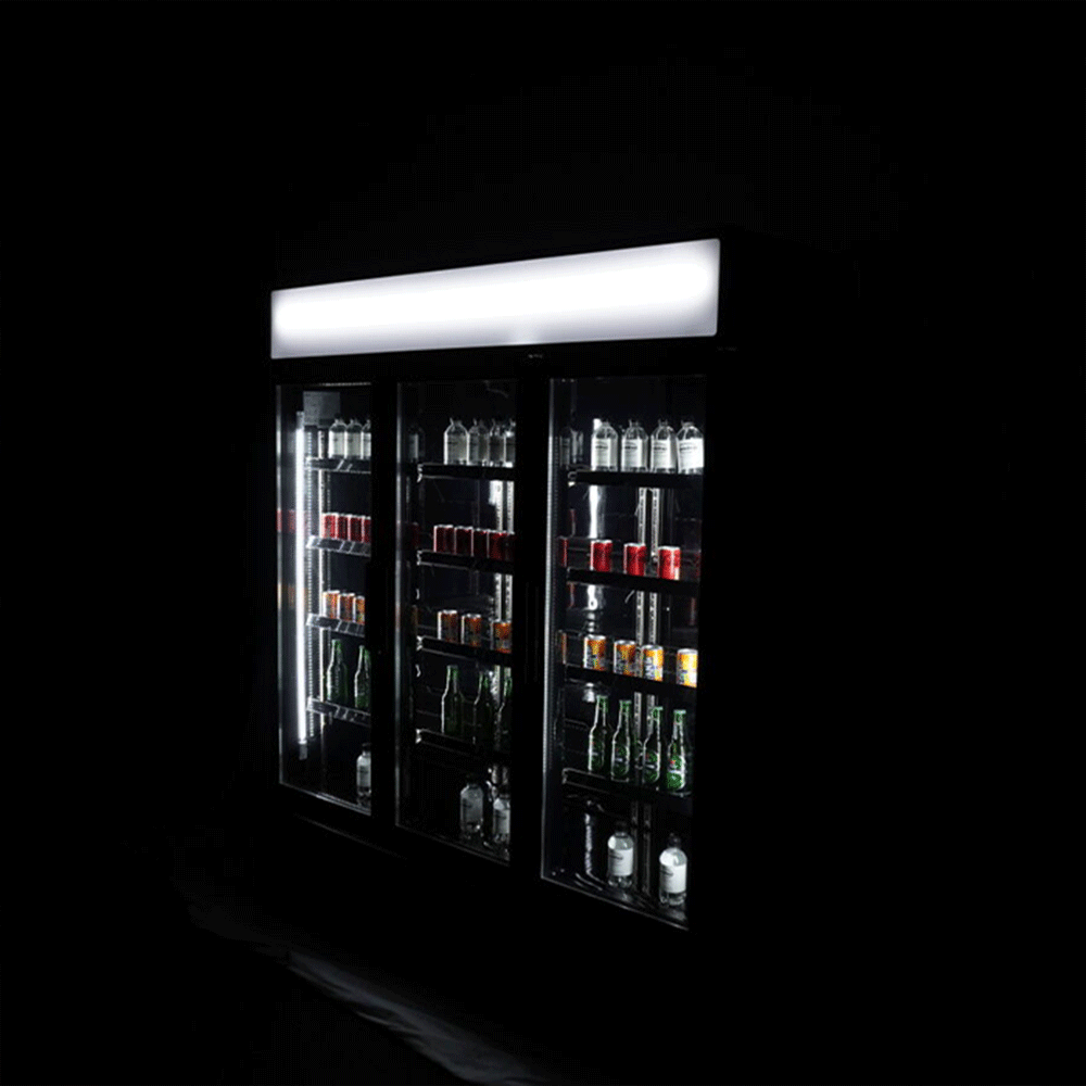 Vitrine verticale réfrigérée 3 portes noire à roulettes de 1065L LED