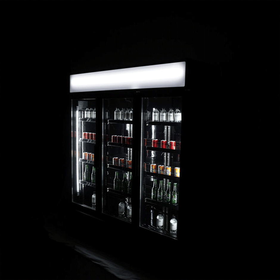 Vitrine verticale réfrigérée 3 portes noire à roulettes de 1065L LED