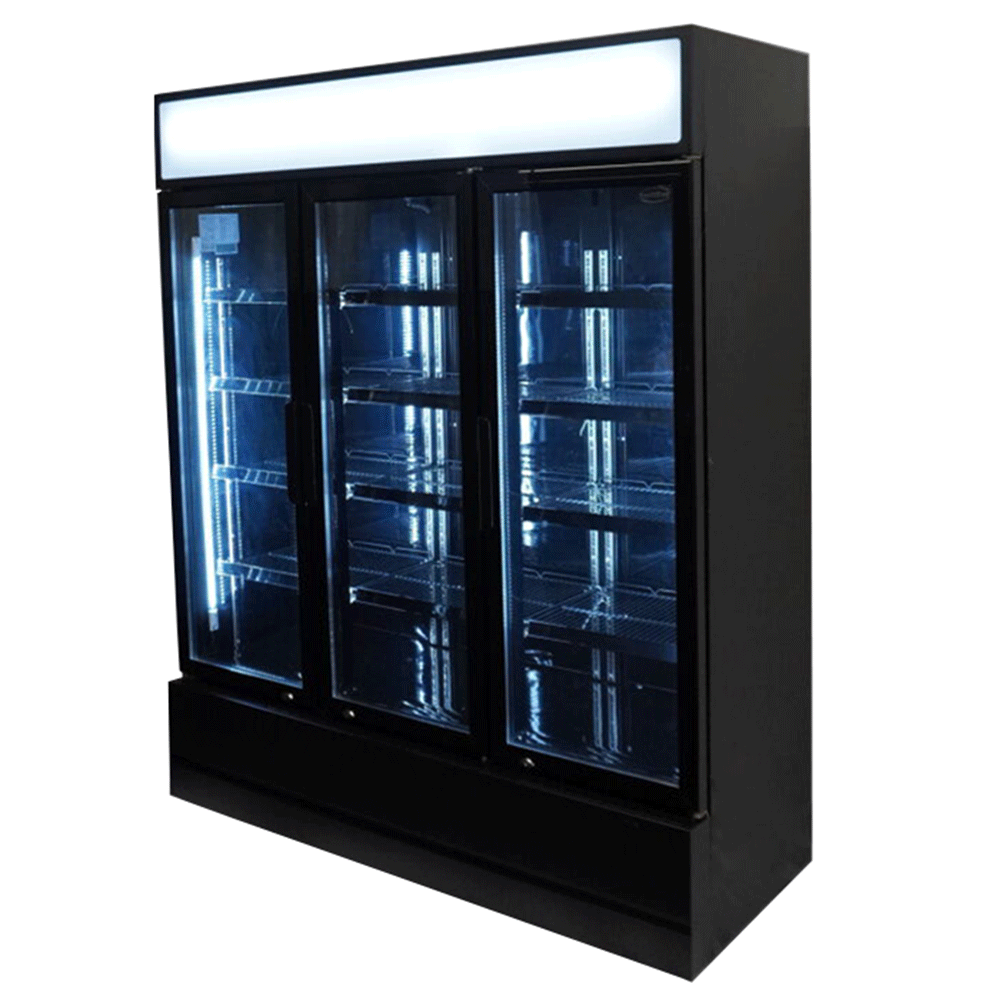 Vitrine verticale réfrigérée 3 portes noire à roulettes de 1065L LED