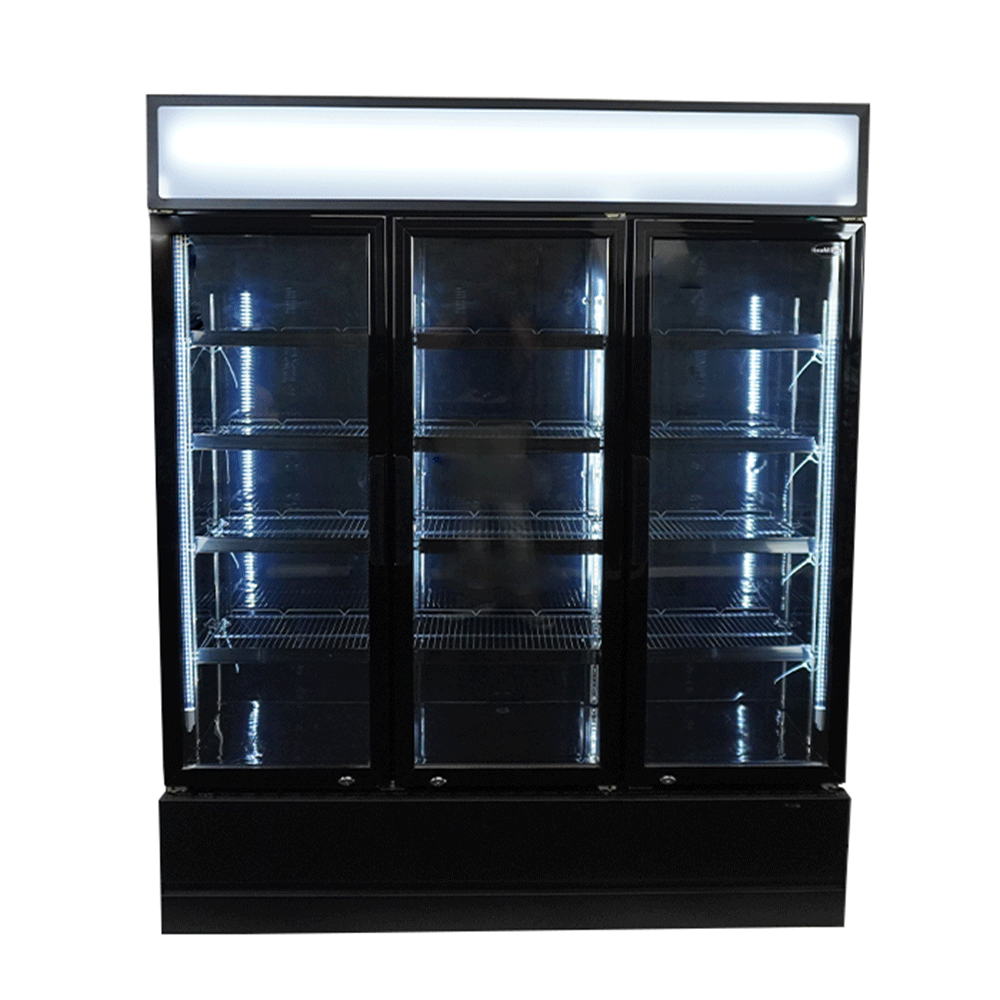 Vitrine verticale réfrigérée 3 portes noire à roulettes de 1065L LED