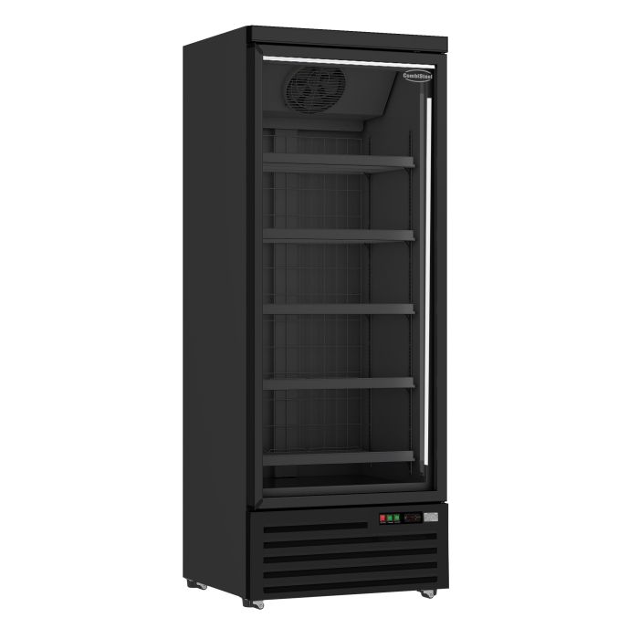 Congélateur professionnel 1 porte vitrée noir 600L à roulettes