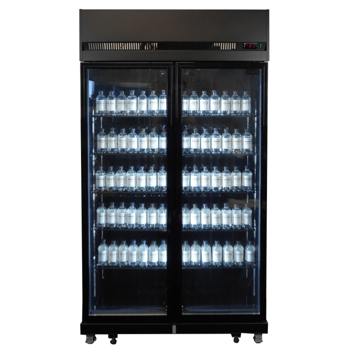 Réfrigérateur professionnel noir 2 portes vitrées de 770L à roulettes
