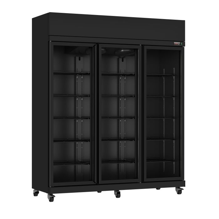 Réfrigérateur professionnel 3 portes vitrées noir à roulettes 1180L