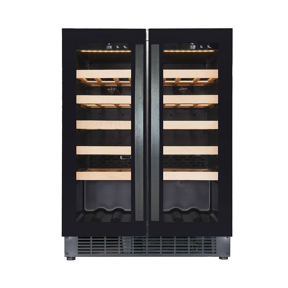 Cave à vin professionnelle noire 100L double portes - dual zone - 40 bouteilles