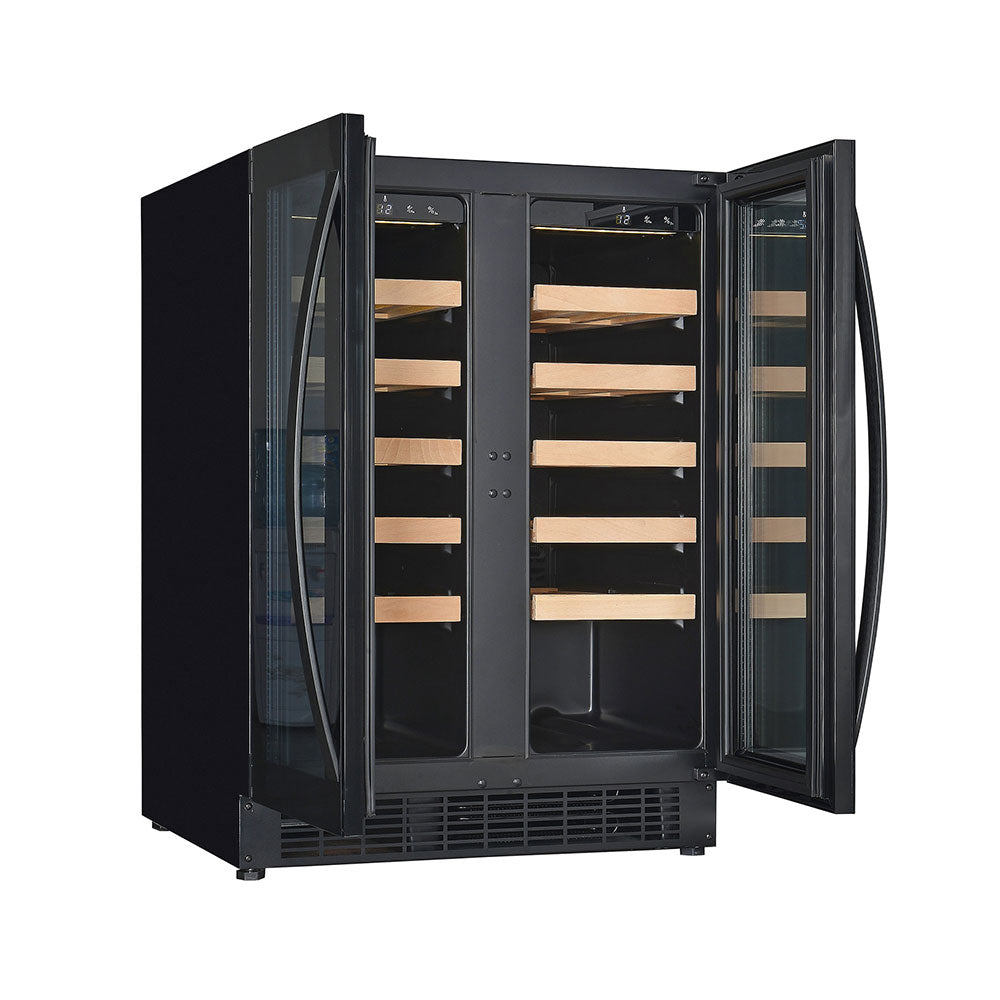 Cave à vin professionnelle noire 100L double portes - dual zone - 40 bouteilles