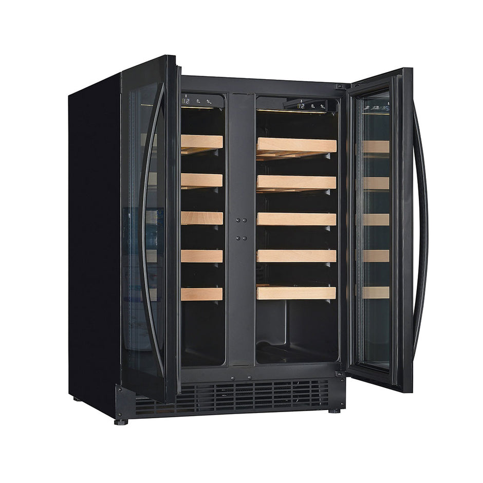 Cave à vin professionnelle noire 100L double portes - dual zone - 40 bouteilles