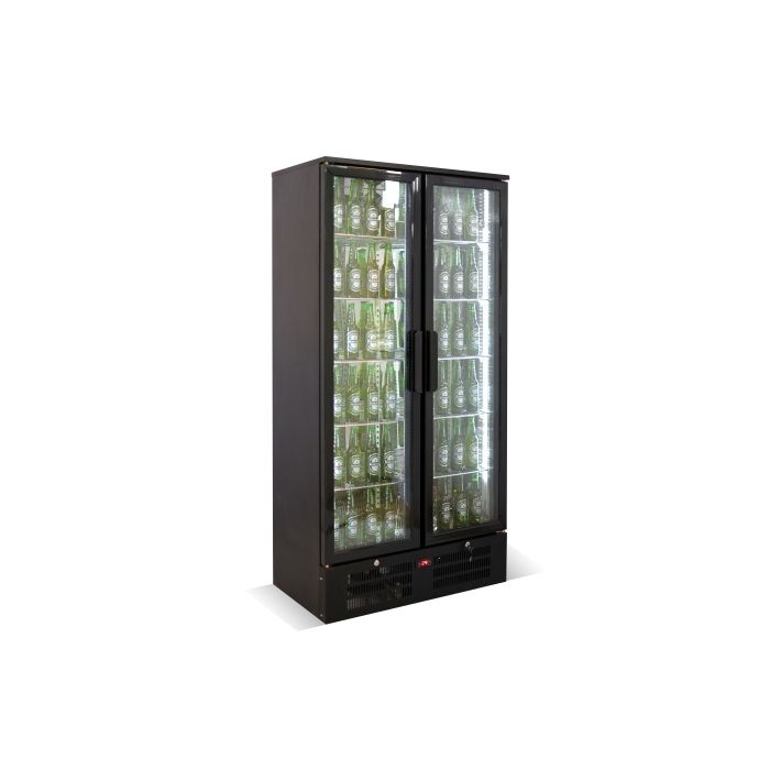 Réfrigérateur professionnel noir 2 portes vitrées de 458L