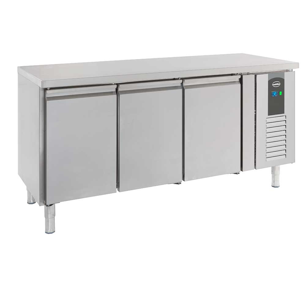 Bar réfrigéré sans rebord 3 portes en inox avec pieds GN 1/1
