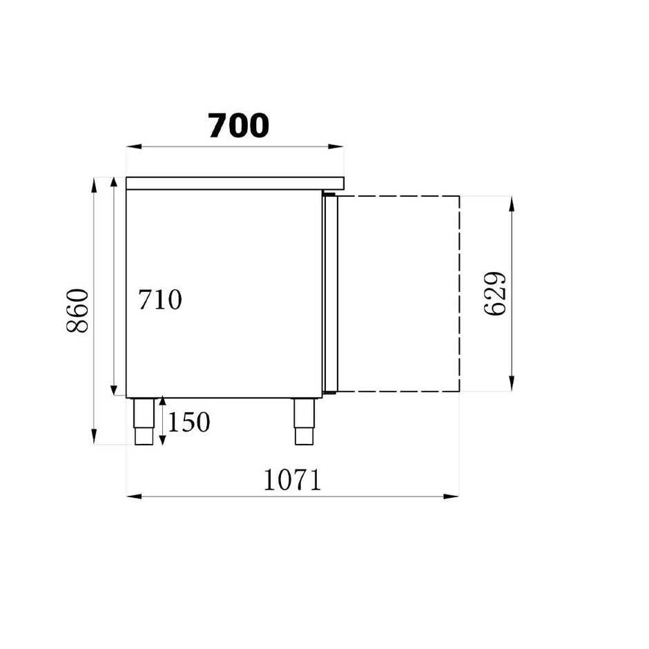 Bar réfrigéré sans rebord 3 portes en inox avec pieds GN 1/1