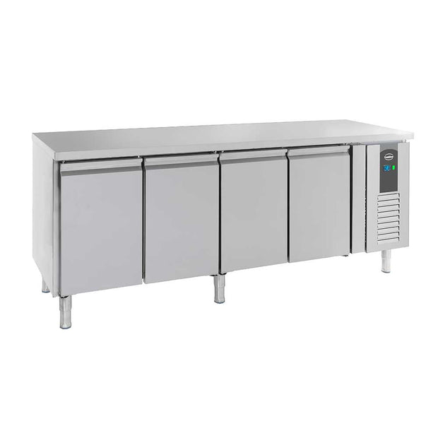 Bar réfrigéré sans rebord 4 portes en inox avec pieds