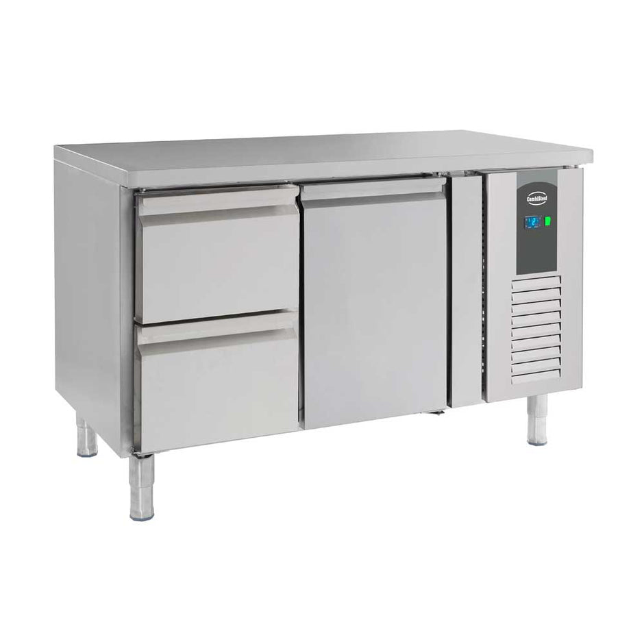 Bar réfrigéré sans rebord 2 tiroirs et 1 porte en inox avec pieds