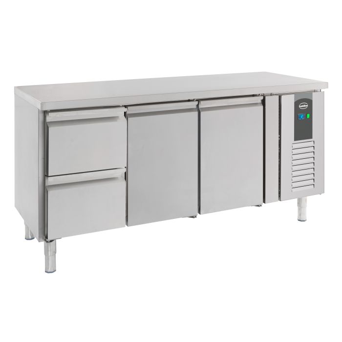 Bar réfrigéré sans rebord 2 tiroirs et 2 portes en inox avec pieds