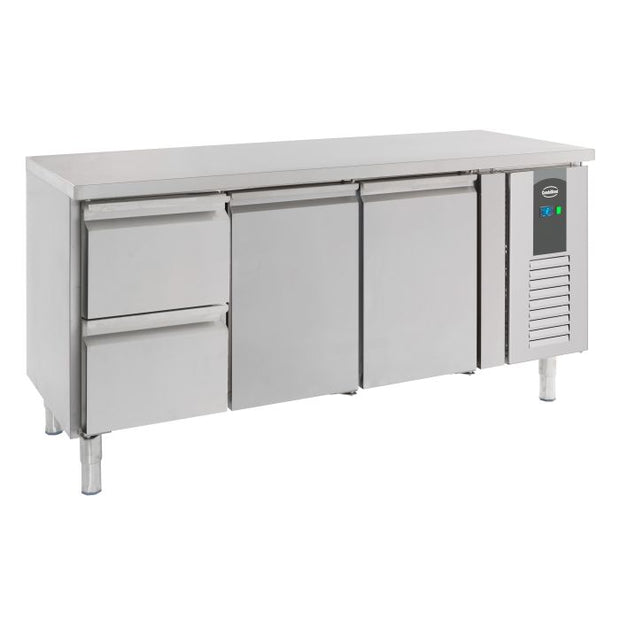 Bar réfrigéré sans rebord 2 tiroirs et 2 portes en inox avec pieds