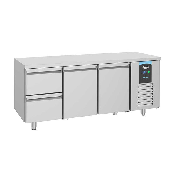 Bar réfrigéré sans rebord 2 tiroirs et 2 portes en inox avec pieds ENERGY LINE