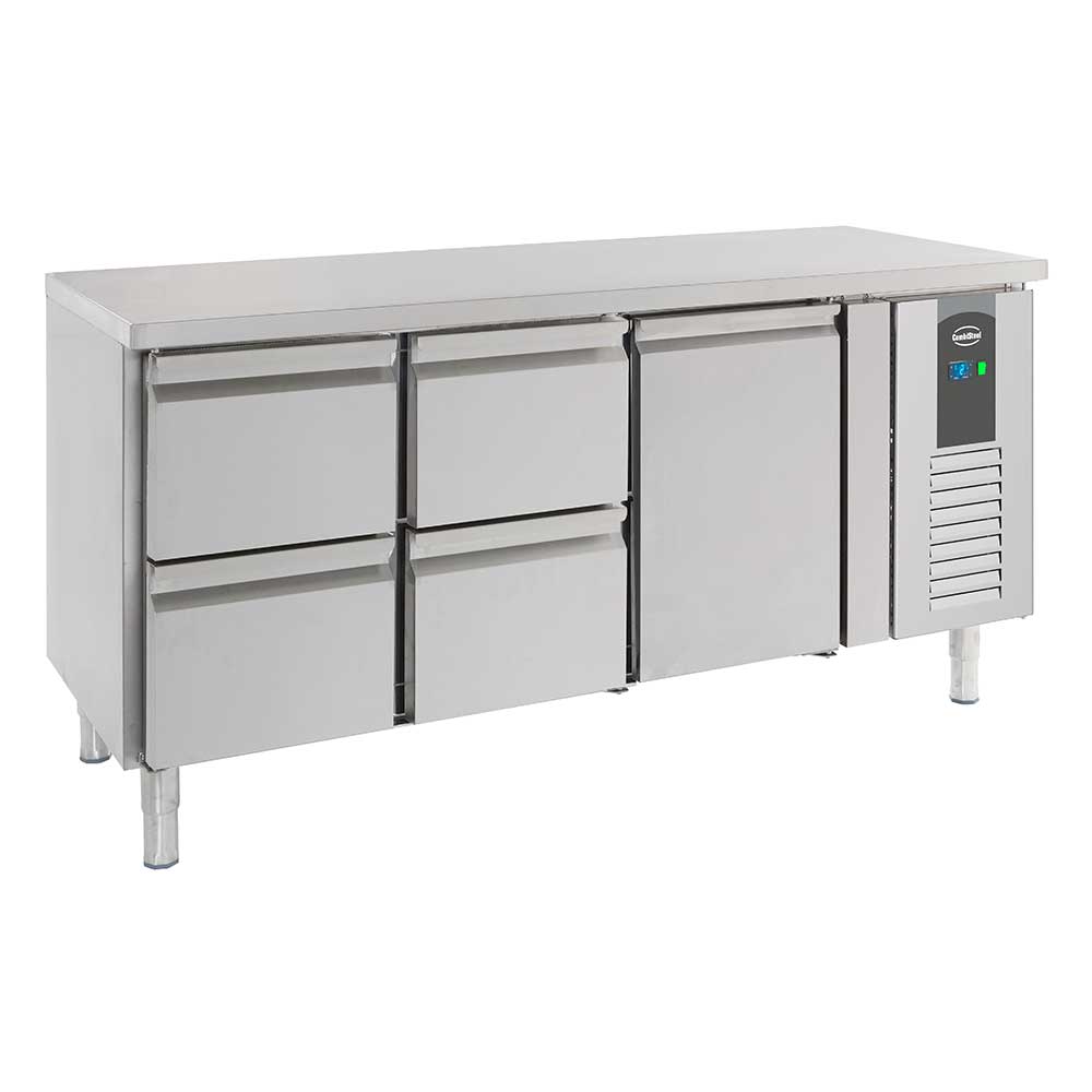 Bar réfrigéré sans rebord 4 tiroirs et 1 porte en inox avec pieds