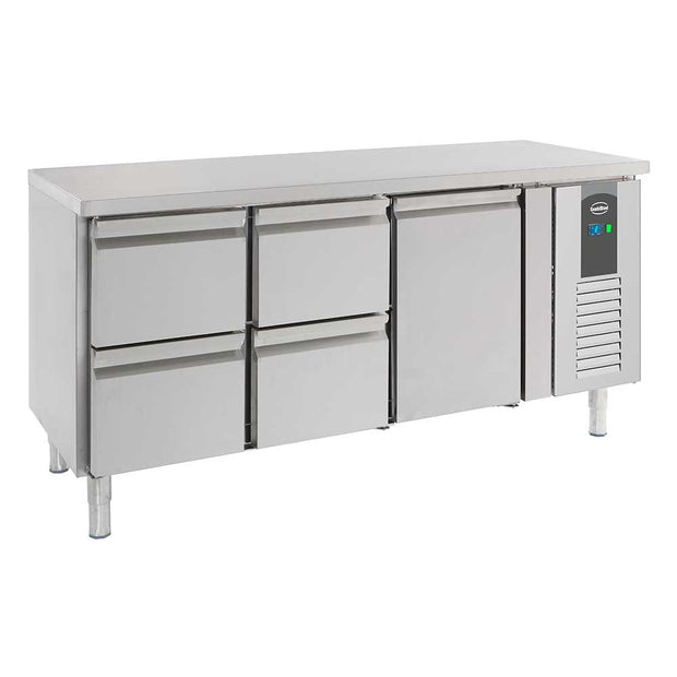 Bar réfrigéré sans rebord 4 tiroirs et 1 porte en inox avec pieds