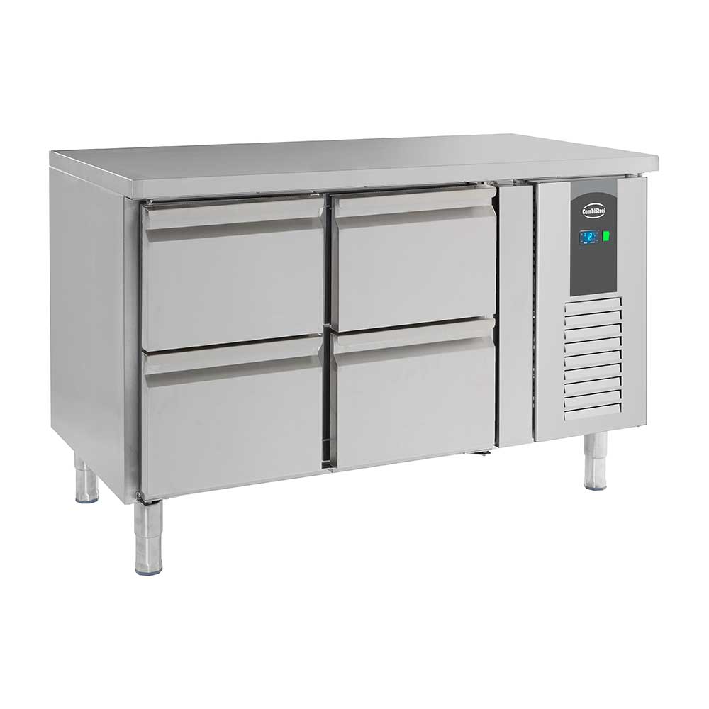 Bar réfrigéré sans rebord 4 tiroirs en inox avec pieds