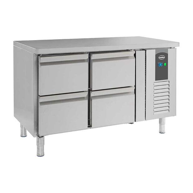 Bar réfrigéré sans rebord 4 tiroirs en inox avec pieds