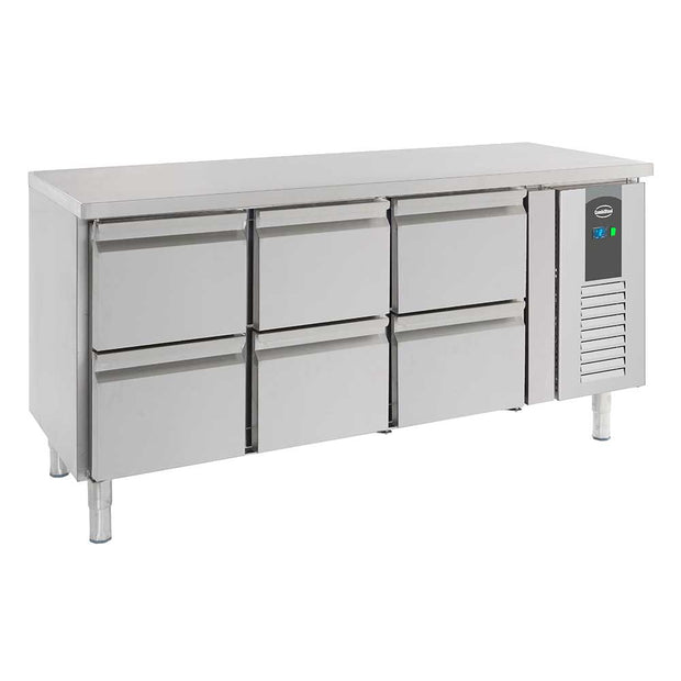 Bar réfrigéré sans rebord 6 tiroirs en inox avec pieds