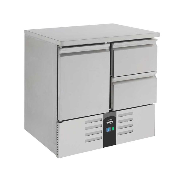 Bar réfrigéré sans rebord 2 tiroirs et 1 porte en inox sans pieds