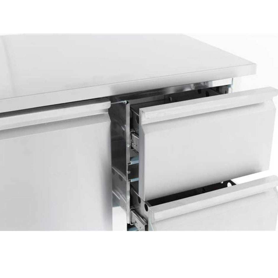 Bar réfrigéré sans rebord 2 tiroirs et 1 porte en inox sans pieds