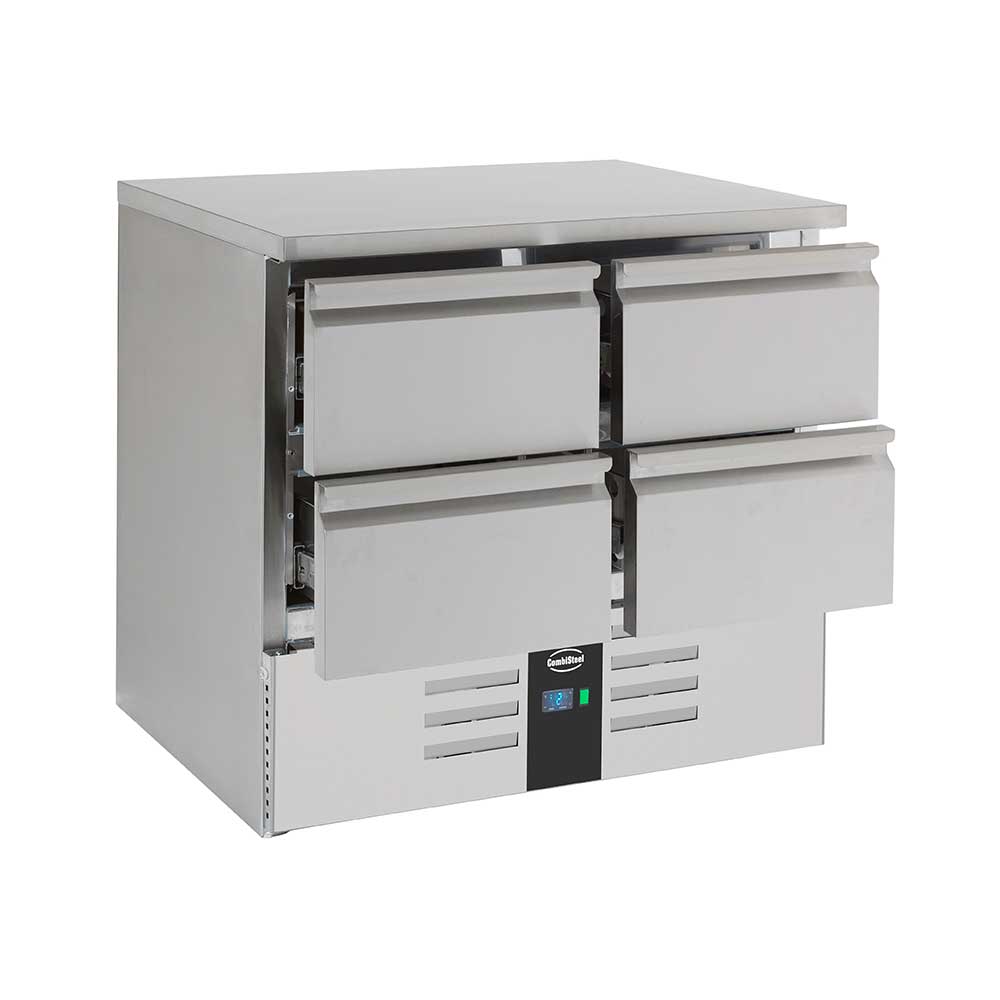 Bar réfrigéré sans rebord 4 tiroirs en inox sans pieds